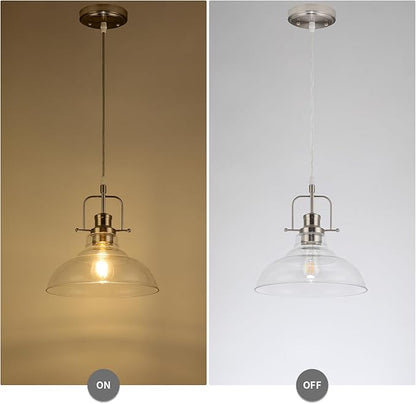 WILON Brushed Nickel Glass Pendant Lights Kitchen Island Lighting, Modern Hanging Lamp for Sink Dining Room Over Table Hallway Entryway Bar Foyer Bathroom