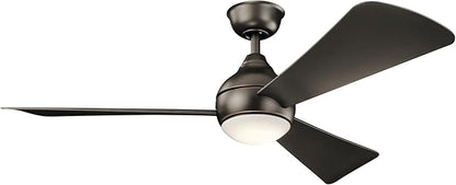 Kichler Sola 54" LED Indoor Outdoor Ceiling Fan In Old Bronze®, 3-Blade, 3000K, (54" W x 11" H), 330152OZ