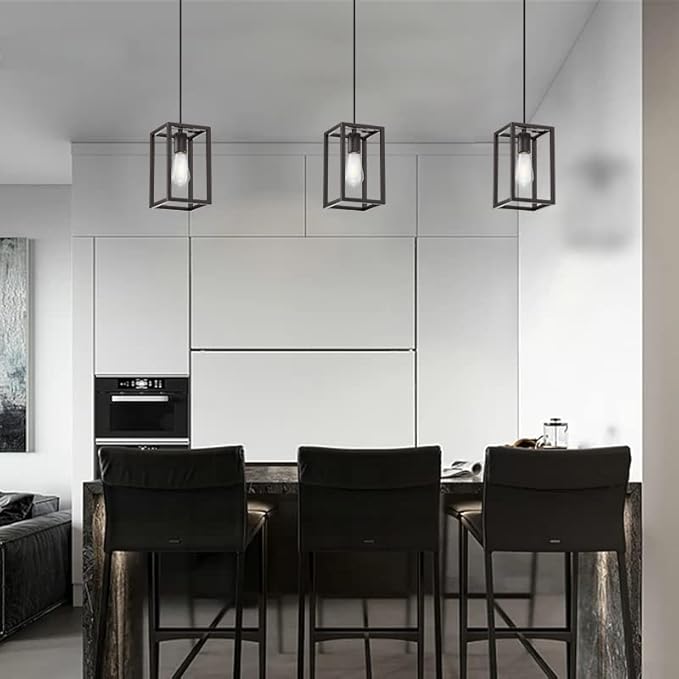1 Light Hanging Rustic Farmhouse 5.7" Metal Lantern Cage Pendant Ceiling Light Fixture Over Sink Dining Room Bedroom Kitchen Island 3 Pack Oil Rubbed Bronze