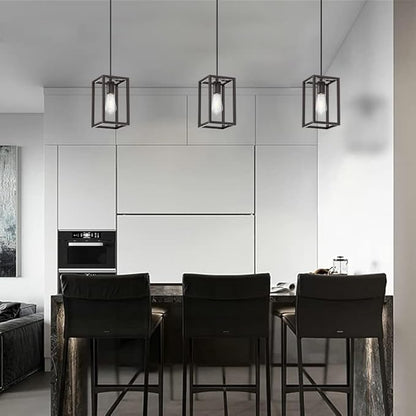 1 Light Hanging Rustic Farmhouse 5.7" Metal Lantern Cage Pendant Ceiling Light Fixture Over Sink Dining Room Bedroom Kitchen Island 3 Pack Oil Rubbed Bronze