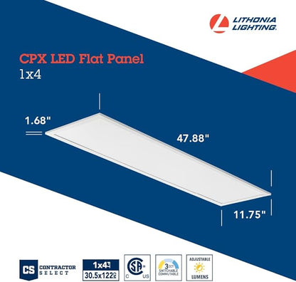 Lithonia Lighting CPX 1x4 LED Flat Panel Light, 1 Ft. x 4 Ft. LED Light Panel, Ceiling Lighting Fixture, 2500/3200/4000 Adjustable Lumens, 3500K/4000K/5000K Switchable CCT, Smooth Satin Lens (4-Pack)
