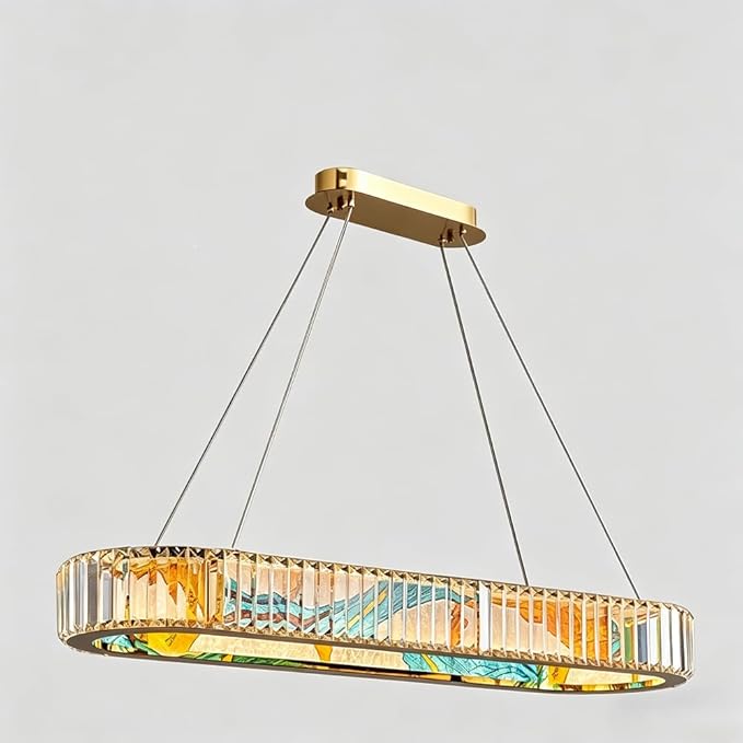 Luxury Crystal Chandelier, Modern Rectangular LED Pendant Light for Kitchen Island Dining Room, 40 Inch, No Assembly Required