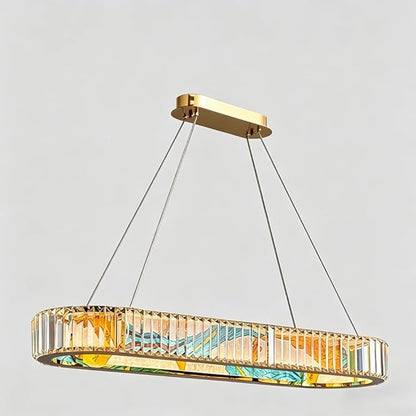 Luxury Crystal Chandelier, Modern Rectangular LED Pendant Light for Kitchen Island Dining Room, 40 Inch, No Assembly Required