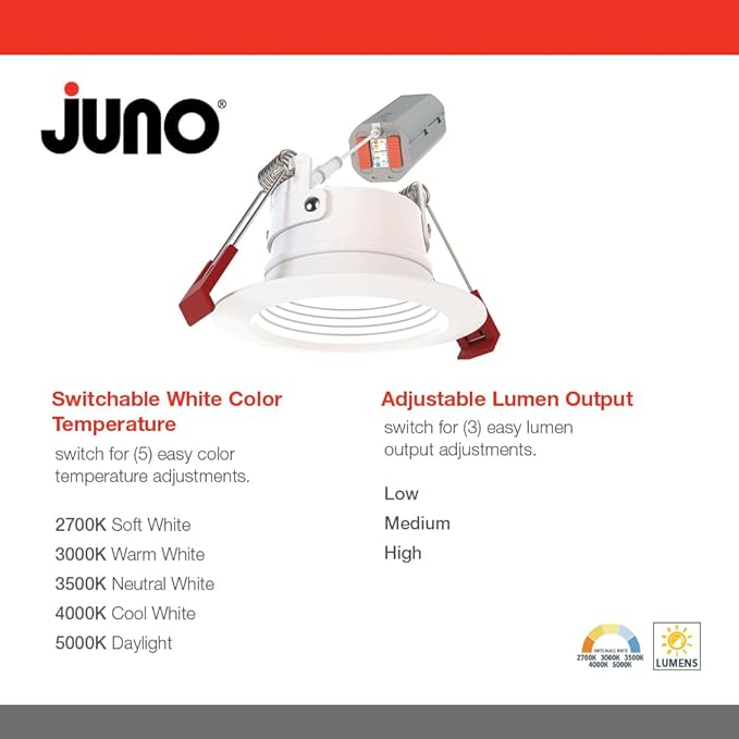 Juno WF2 Dreg B ALO25 SWW5 90CRI 120 MW M6 Canless Wafer Recessed LED Downlight, Deep Regressed Baffled Trim Style, 2-Inch, Matte White