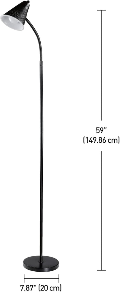 Globe Electric x Novogratz 12708 59" 1-Light LED Integrated Floor Lamp, Matte Black, Plastic Mesh Shade, E26 Bulb Included, Adjustable Spotlight, Modern Standing Light for Bedroom or Office