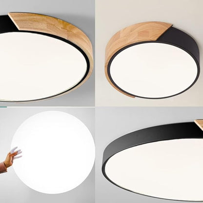 LED Ceiling Light Fixture,10 Inch Modern Wood Recessed Ceiling Lights,Dimmable Light,12W Black Close to Ceiling Lighting Flush Mount Living Room Bedroom,3000K-6000K