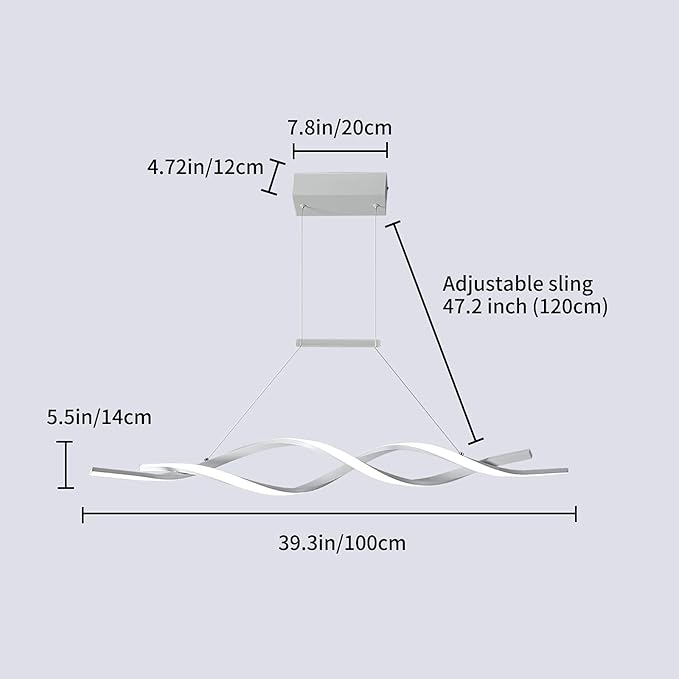 Jaycomey Modern Pendant Light, Dimmable LED Chandelier with Remote Control, Wave Shape Chandelier Lighting, Chandeliers for Dining Rooms Kitchen Island Restaurant Living Room, 3000-6000K, 28W, White