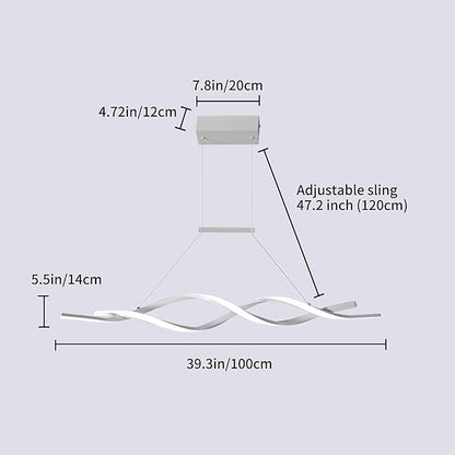 Jaycomey Modern Pendant Light, Dimmable LED Chandelier with Remote Control, Wave Shape Chandelier Lighting, Chandeliers for Dining Rooms Kitchen Island Restaurant Living Room, 3000-6000K, 28W, White