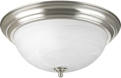 Progress Lighting 3-Light Ceiling Light, Flush Mount Ceiling Light Fixture for Interior Kitchen Lights, Hallway, Bedroom, Living Room, 15-1/4-Inch by 6-5/8-Inch, Brushed Nickel, Alabaster Glass Shade