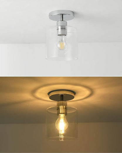 Chrome Semi Flush Mount Ceiling Light,Modern Farmhouse Ceiling Light Fixture for Closet Entryway,Hallway Light Fixture 5.9in Clear Glass Shade 2 Pack