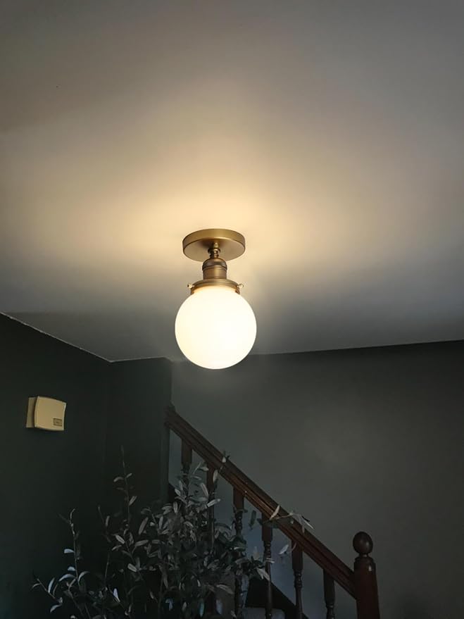 Yosoan 1-Light Modern Hallway Ceiling Light Fixture with Milk Round Glass, Indoor Hardwired Vintage Indoor Flush Mount Lighting with Matte Globe Shade Lamp for Kitchen Bathroom Porch Entryway(Antique)