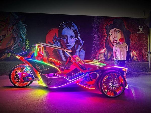 16PCS 5FT Chasing LED Light Strips Fit for Polaris Slingshot, IP68 Waterproof Single Row RGB Dream Color Glow Kit, App & Remote Control Underbody Accent Lights with Breath/Flash/Strobe Modes