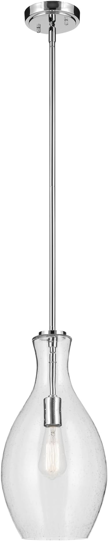 Kichler Everly 1-Light Bell Pendant Light Fixture with Clear Seeded Glass in Chrome, Modern Hanging Light for Kitchen Island or Dining Room (17.75" x 8.75"), 42047CHCS