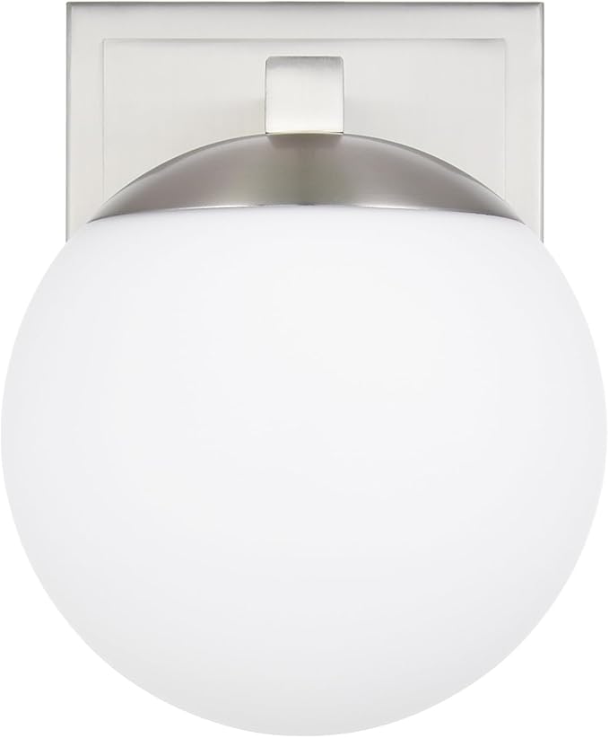 Brshed Nickel Wall Sconce Light, Modern Sconces Wall Lighting, 1 Light Globe Bathroom Vanity Lighting with Opal Glass Shade, Wall Light for Bedroom Bathroom Living Room Entryway Hallway