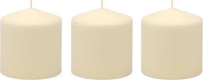 Stonebriar Unscented Pillar Candles – 18 Hour Burn Time, Long-Lasting Wax Candles for Weddings, Holidays, Home Décor & Special Events, Pack of 3, Ivory, 3" x 3"