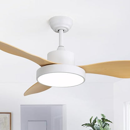 Sofucor 48 Inch Ceiling Fan with Lights and Remote Control Flush Mount Modern Outdoor Ceiling Fans with Large Panel Light, 3 CCT Dimmable, Quiet DC Motor &Timer for Bedroom Patio Indoor Natural Wood