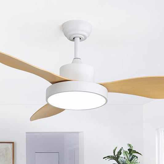 Sofucor 48 Inch Ceiling Fan with Lights and Remote Control Flush Mount Modern Outdoor Ceiling Fans with Large Panel Light, 3 CCT Dimmable, Quiet DC Motor &Timer for Bedroom Patio Indoor Natural Wood