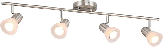 XiNBEi Lighting Track Light, Modern Fixed Rail Lighting with Glass, 4 Light Kitchen Ceiling Light Brushed Nickel XB-TR1237-4-BN