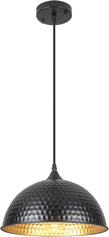 Black Pendant Lights Kitchen Island 12 Inch, Vintage Hammered Pendant Light Fixtures Adjustable Height Dome Pendant Light for Dining Room Bedroom Bar