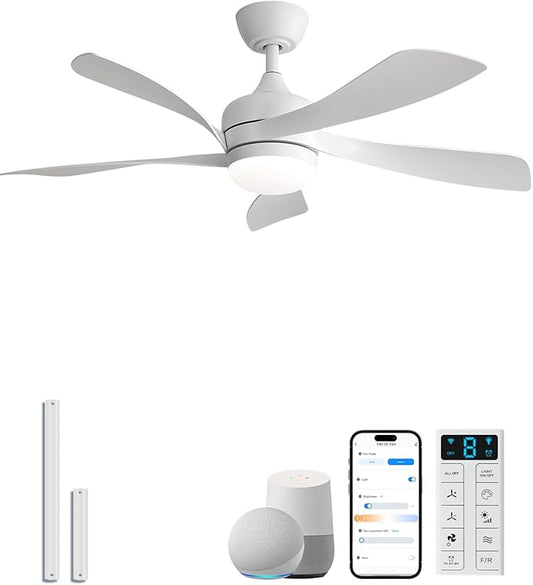 Sofucor 42" Smart Ceiling Fan, Indoor/Outdoor White Ceiling Fans with Lights and Remote, Works with Alexa/Google/App, 3-Color Light 6-Speed Timing Reversible DC Motor for Bedroom Living Room Patio