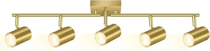AUQUEE 5 Light Track Lighting Fixtures Ceiling, Gold Kichen Track Lighting, Rotatable Light Heads, Adjustable Modern LED Track Lights for Kitchen/Living Room/Hallway/Bar,GU10 Bulb Not Included