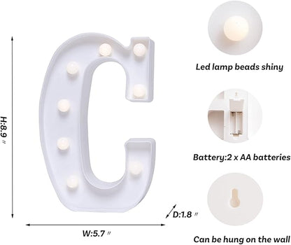 Foaky LED Letter Lights Sign Marquee Light Up Letters Sign for Night Light Wedding/Birthday Party Battery Powered Christmas Lamp Home Bar Decoration(C)