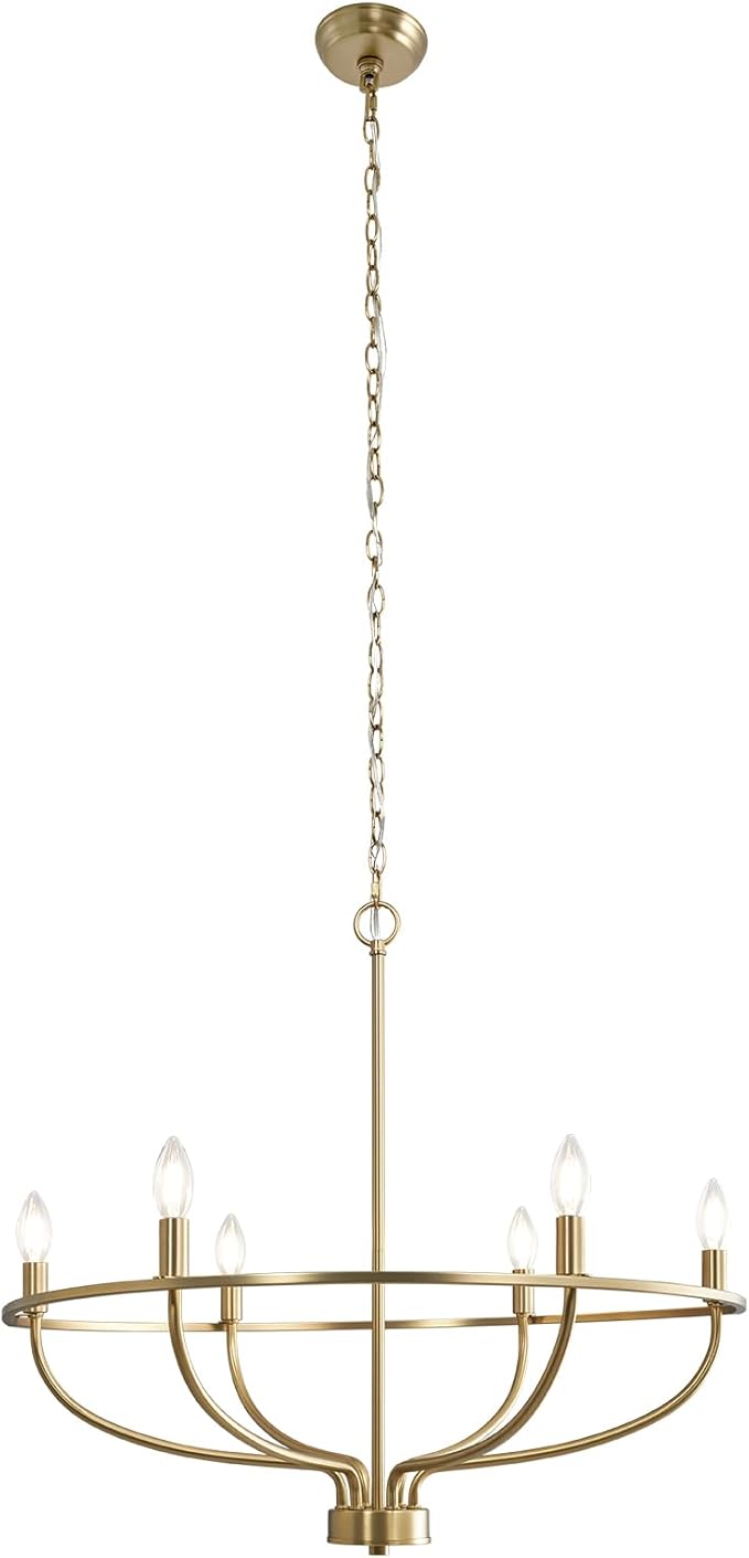 Gold Chandelier, 6 Light Gold Chandelier Light Fixture for Dining Room Chandelier Candle Lighting for Entryway Kitchen Bedroom Living Room 29in Mid Century Chandeliers