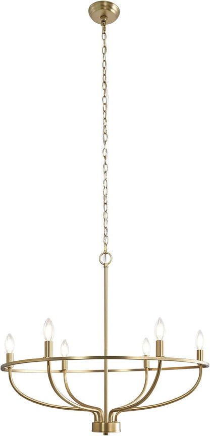 Gold Chandelier, 6 Light Gold Chandelier Light Fixture for Dining Room Chandelier Candle Lighting for Entryway Kitchen Bedroom Living Room 29in Mid Century Chandeliers