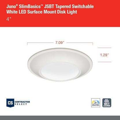 Juno JSBT 4-Inch SlimBasics Tapered Disk Downlight, Switchable, White (1 Pack)