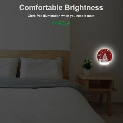 EKOBLA Red Christmas Plug-in Night Light, Snowflake & Christmas Tree Rustic LED Nightlight for Holiday Season Home Decor