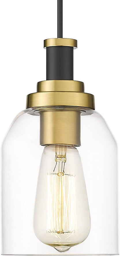 zeyu Modern Gold Pendant Light, 1-Light Glass Hanging Light for Kitchen Dining Room, Clear Glass Shade, Black and Gold Finish, ZG33M1L BK+BG
