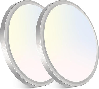 libtit 7 Inch Nickel Brushed Flush Mount Ceiling Light, 15W Ceiling Light Fixture,3000K/4000K/6500K Color Selectable,Ultra-Thin Round Ceiling Lighting Fixture for Bedroom Kitchen Pantry, 2 Pack