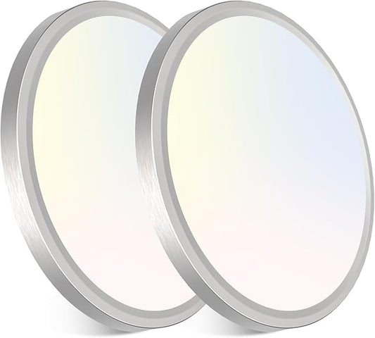 libtit 7 Inch Nickel Brushed Flush Mount Ceiling Light, 15W Ceiling Light Fixture,3000K/4000K/6500K Color Selectable,Ultra-Thin Round Ceiling Lighting Fixture for Bedroom Kitchen Pantry, 2 Pack