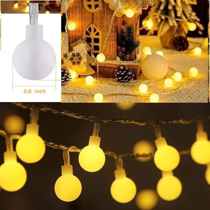 33Ft Connectable Globe String Lights Indoor Bedroom, 100LED Warm White Christmas String Lights Plug in with Remote, 8 Modes Hanging Fairy Lights Outdoor for Room Classroom Dorm Party Decor