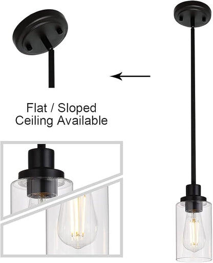 MELUCEE Black Pendant Light 1-Light Modern Dining Room Lighting Fixtures Hanging Mini Chandelier Lighting for Kitchen Island, Pendant Lamp Ceiling Hanging for Stair Hallway