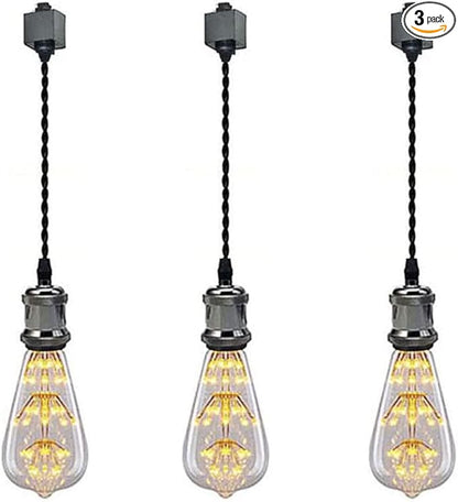 Kiven 3-Light H-Type Wire Track Light Pendants, 7 Inch Cord Length Black Weave Rope, Restaurant Chandelier Decorative Pendant Light Industrial Factory Pendant Lamp 3 Pack,Bulb Not Included（Black）
