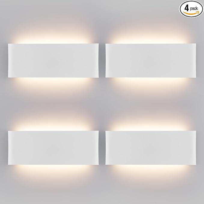 Mille Luckiole 11 Inch Hallway LED Wall Light,Dimmable 3000K-6500K 5 Color Selectable,Modern LED Sconce Wall for Stairwell,Bedroom,and Bathroom Vanity Mirror,15W White 4Pack Up and Down Led Wall Lamp