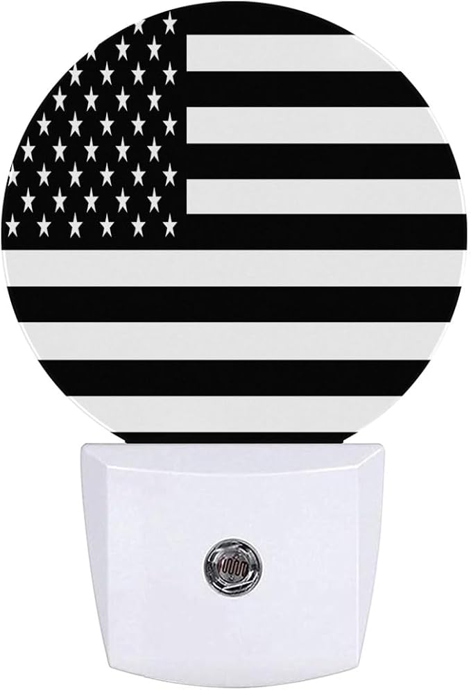 American Flag Black White Night Light Plug Into Wall Auto Led Sleep Round Lamp for Living Room Hallway Stairs