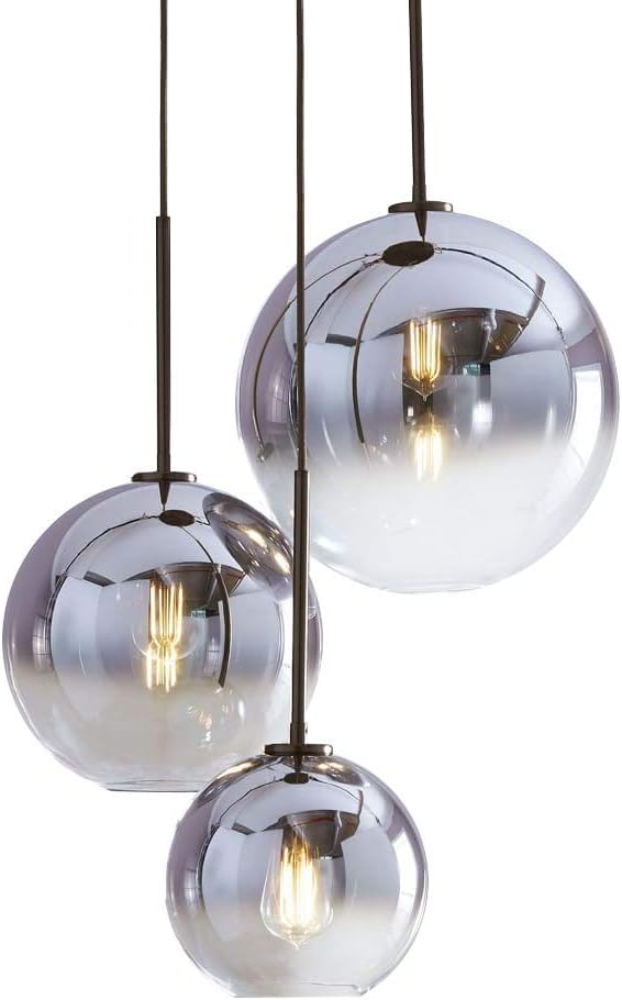 Gradient Color Glass Pendant Light,Modern Glass Hanging Light Chaniler Light (Silver, 30cm)
