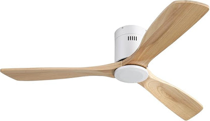 CACI Mall 52 Inch Solid Wood Ceiling Fan without Light, Flush Mount, 3 Blade, Low Profile, Modern, Outdoor/Indoor Ceiling Fans No Light for Bedroom/Farmhouse/Patio