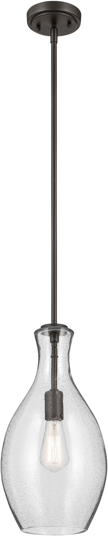 Kichler Everly 1-Light Bell Pendant Light Fixture with Clear Seeded Glass in Olde Bronze for Kitchen Island, Dining Room, or Home Bar (17.75" x 8.75"), 42047OZCS