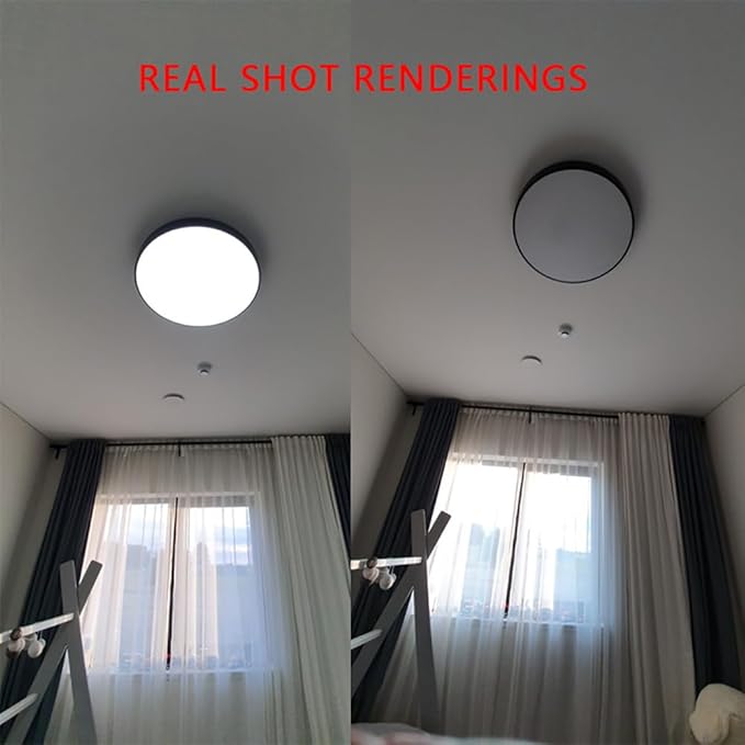 LED Modern Round Recessed Ceiling Light, 20 Inch, 36W 3000K-6000K Dimmable, Black Close to Ceiling Lighting for Living Room & Bedroom