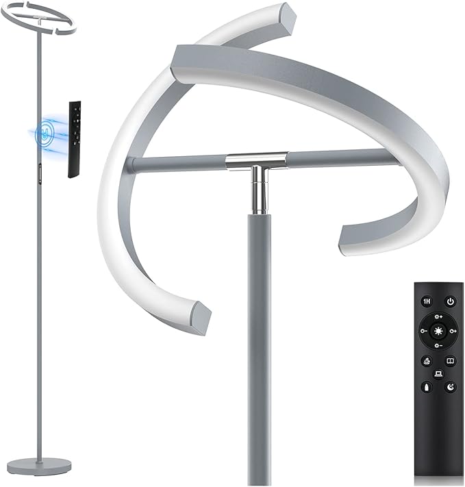 SIBRILLE Silver Floor Lamps for Living Room, Stepless Dimmable Standing Lamp with Touch Remote Control, 22W Rotatable LED Floor Light Tall Uplighter for Bedroom Office, 69'' Modern Room Light