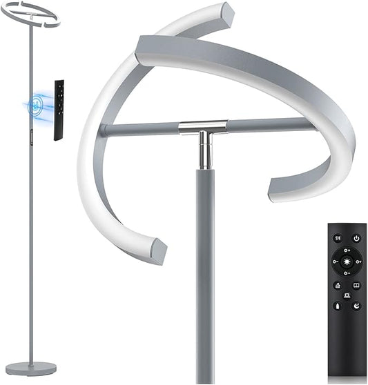 SIBRILLE Silver Floor Lamps for Living Room, Stepless Dimmable Standing Lamp with Touch Remote Control, 22W Rotatable LED Floor Light Tall Uplighter for Bedroom Office, 69'' Modern Room Light