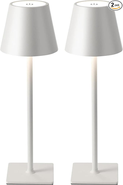 KDG 2 Pack Cordless Table Lamp, Portable LED Desk Lamp, 5000mAh Battery Operated, 3 Color Stepless Dimming Up, for Restaurant/Bedroom/Bars/Outdoor Party/Camping/Coffee Shop Night Light(White)