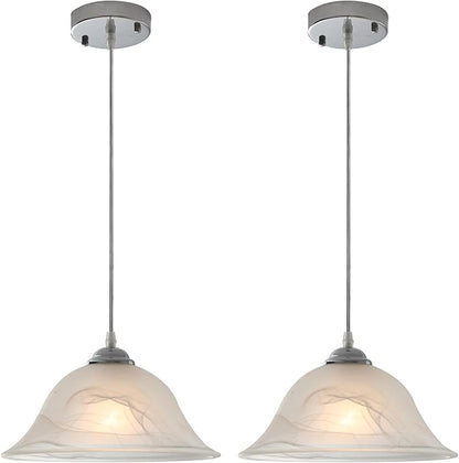 Chrome Pendant Lights Kitchen Island, 11.8 Inch Vintage Alabaster Glass Pendant Lights, White Farmhouse Pendant Light 2 Pack, Glass Pendant Light for Dinning Room, Living Room，Bedroom