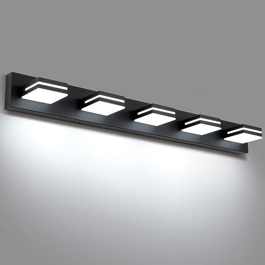 SineRise LED Modern Bathroom Vanity Light Fixtures (5-Light, 40-Inch), Matte Black Modern Acrylic Bathroom Wall Lighting Fixtures Over Mirror (Cool White 6000K)