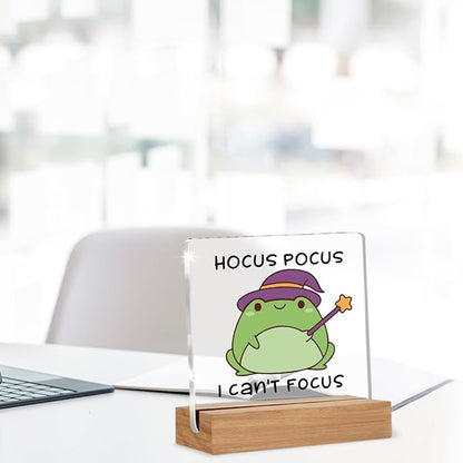 Funny ADHD Gifts for Women Men, Mental Health Desk Decor, Hocus Gifts for Neurodivergent Teens, People With ADHD, Cute Funny Frog Acrylic Plaque Table Sign Office Desk Decor 4 × 4 Inch