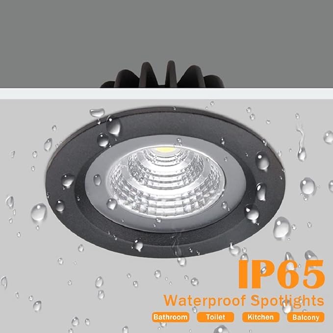 LS-PRO 3.5inch 7w LED Recessed Ceiling Light Slim Aluminium Panel, Anti Rust Fixture Downlight Shower Spotlight IP65 Waterproof for Wet Location Indoor & Outdoor Natural light/4000k-Black Body