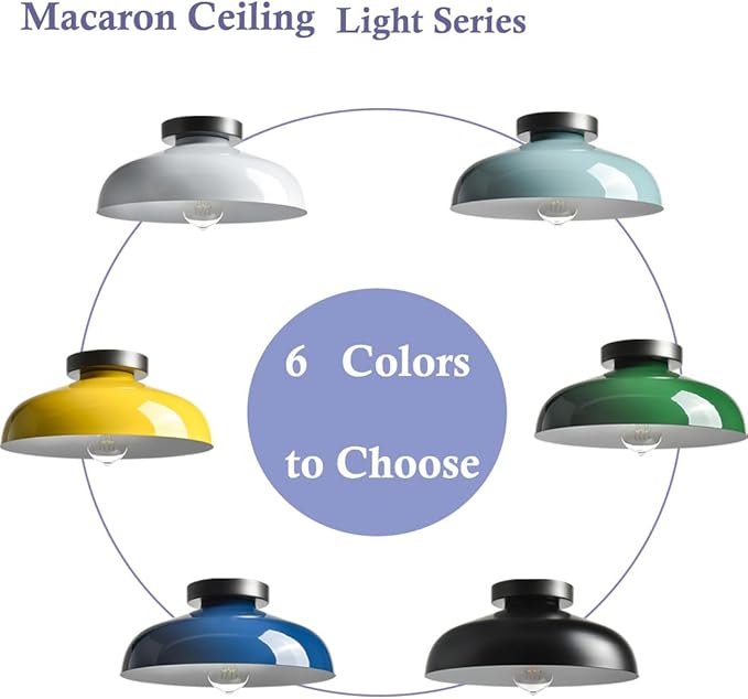 DIRYZON Industrial Semi Flush Mount Ceiling Light,12-Inch Metal Ceiling Lighting Ceiling Light Fixture for Porch Kitchen Bedroom,Blue